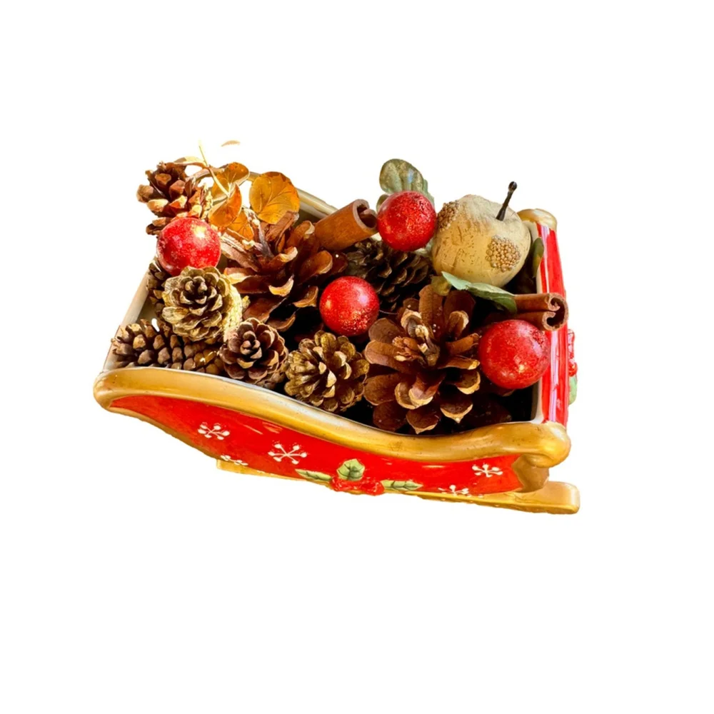 Vintage Fritz & Floyd Holiday Sleigh filled with removable decor